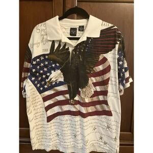 Junction West Mens American Flag Eagle‎ Constitution Print Polo Shirt Medium USA